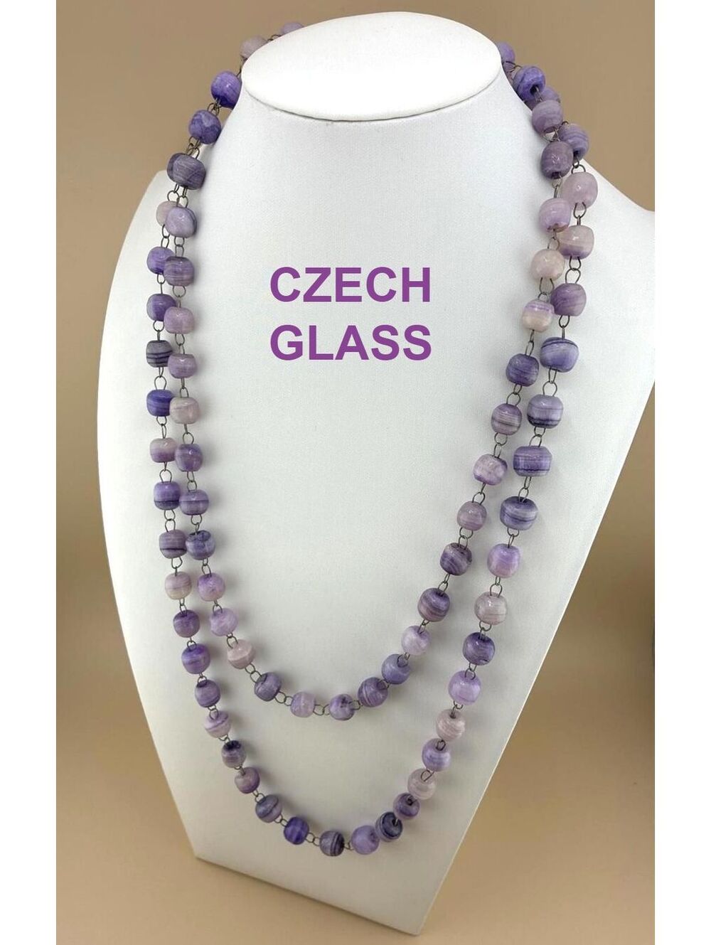 Antique Czech Glass Art Deco Period Flapper Length 50" Handmade Wire Loops Hook